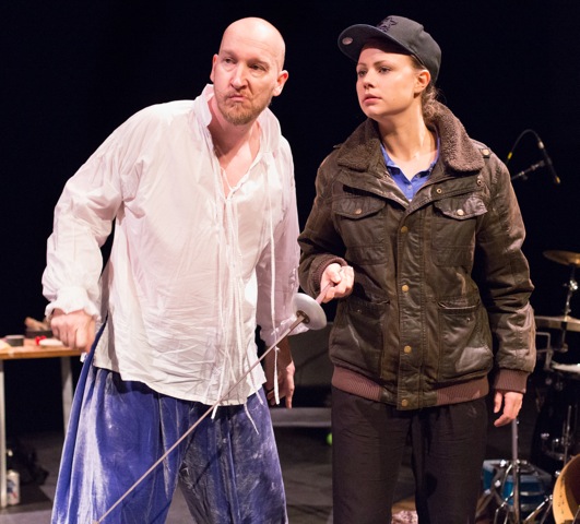 Dan Poole (Toby Belch) and Amy Marchant (Viola) in Filter Theatre's Twelfth Night - photo Mark Garvin